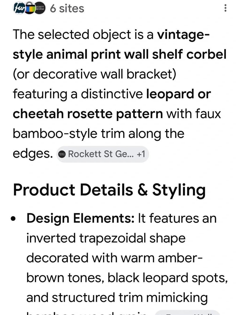 VINT. Leopard Print Decor. Shelf Corbel - NORMAL WEAR & TEAR EXCEPT 3 SCRAPS TOP